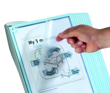 Durable SHERPA Style Antimicrobial Desk Reference System | 10 Panels | Light Blue