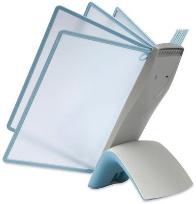 Durable SHERPA Style Antimicrobial Desk Reference System | 10 Panels | Light Blue