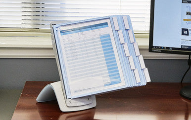 Durable SHERPA Style Antimicrobial Desk Reference System | 10 Panels | Light Blue