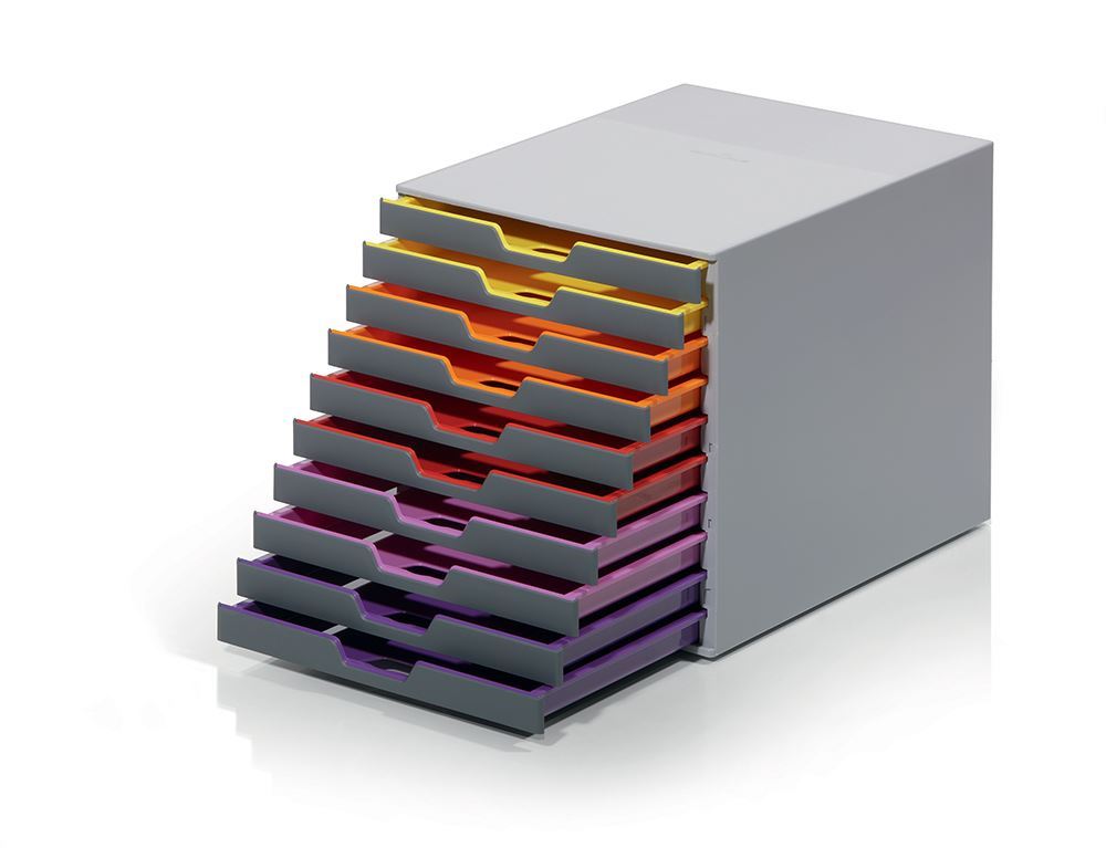 Durable VARICOLOR Desktop Organizer 10 Drawer Color Coded Modular Storage | Letter Size