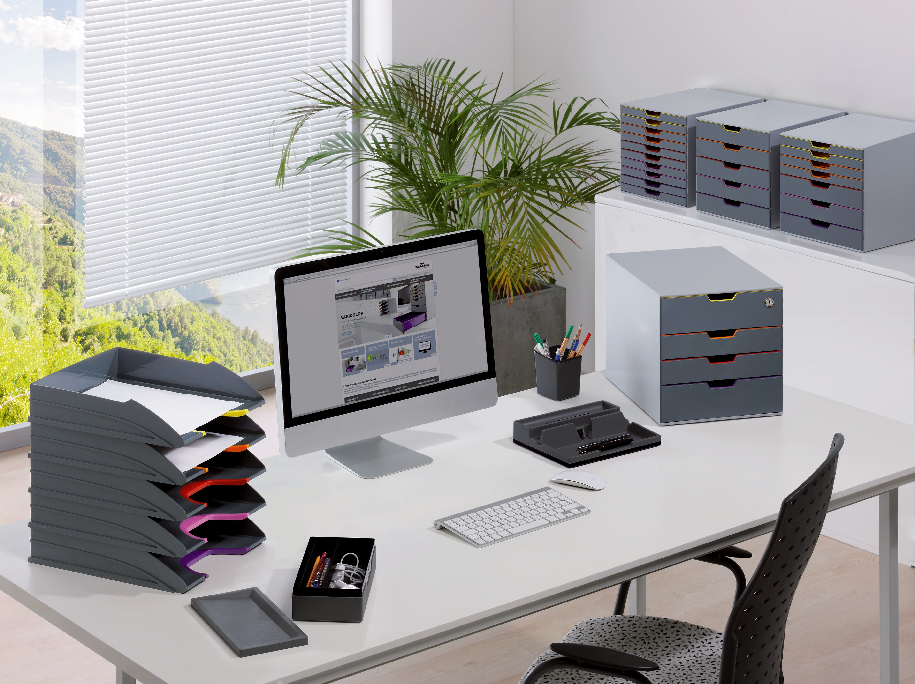 Durable VARICOLOR Desktop Organizer 4 Drawer Color Coded Modular Storage | Letter Size