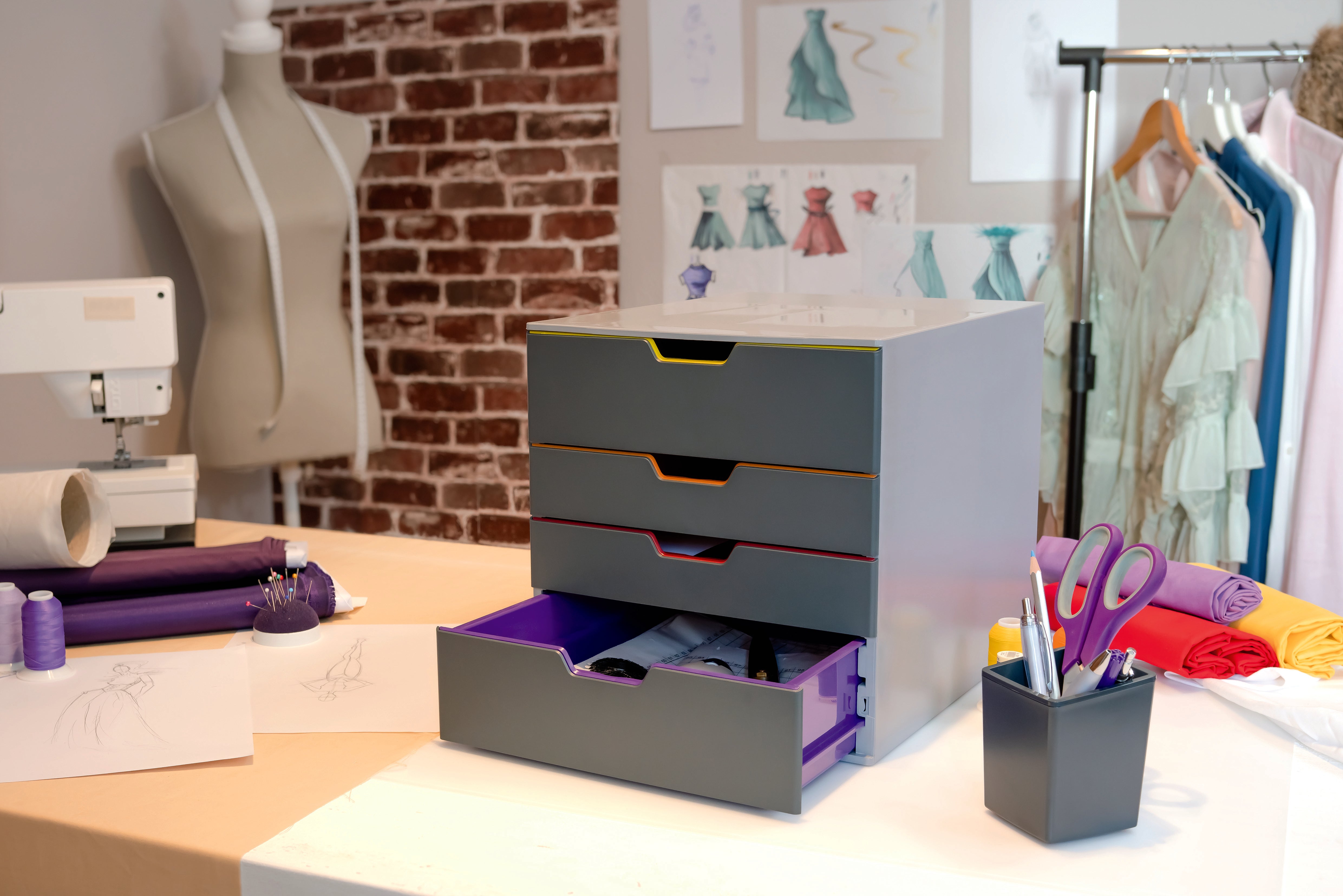 Durable VARICOLOR Desktop Organizer 4 Drawer Color Coded Modular Storage | Letter Size