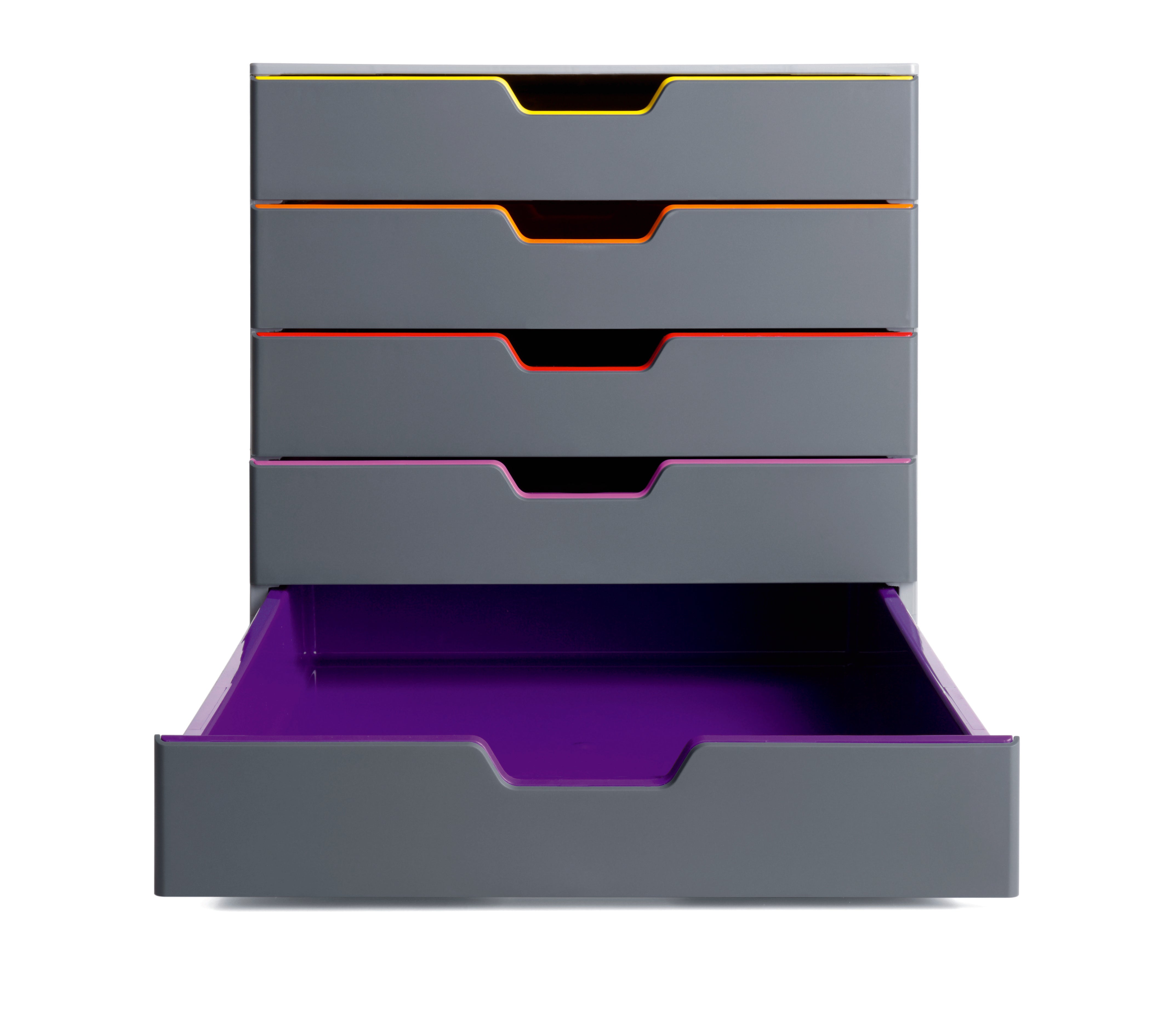 Durable VARICOLOR Desktop Organizer 5 Drawer Color Coded Modular Storage | Letter Size
