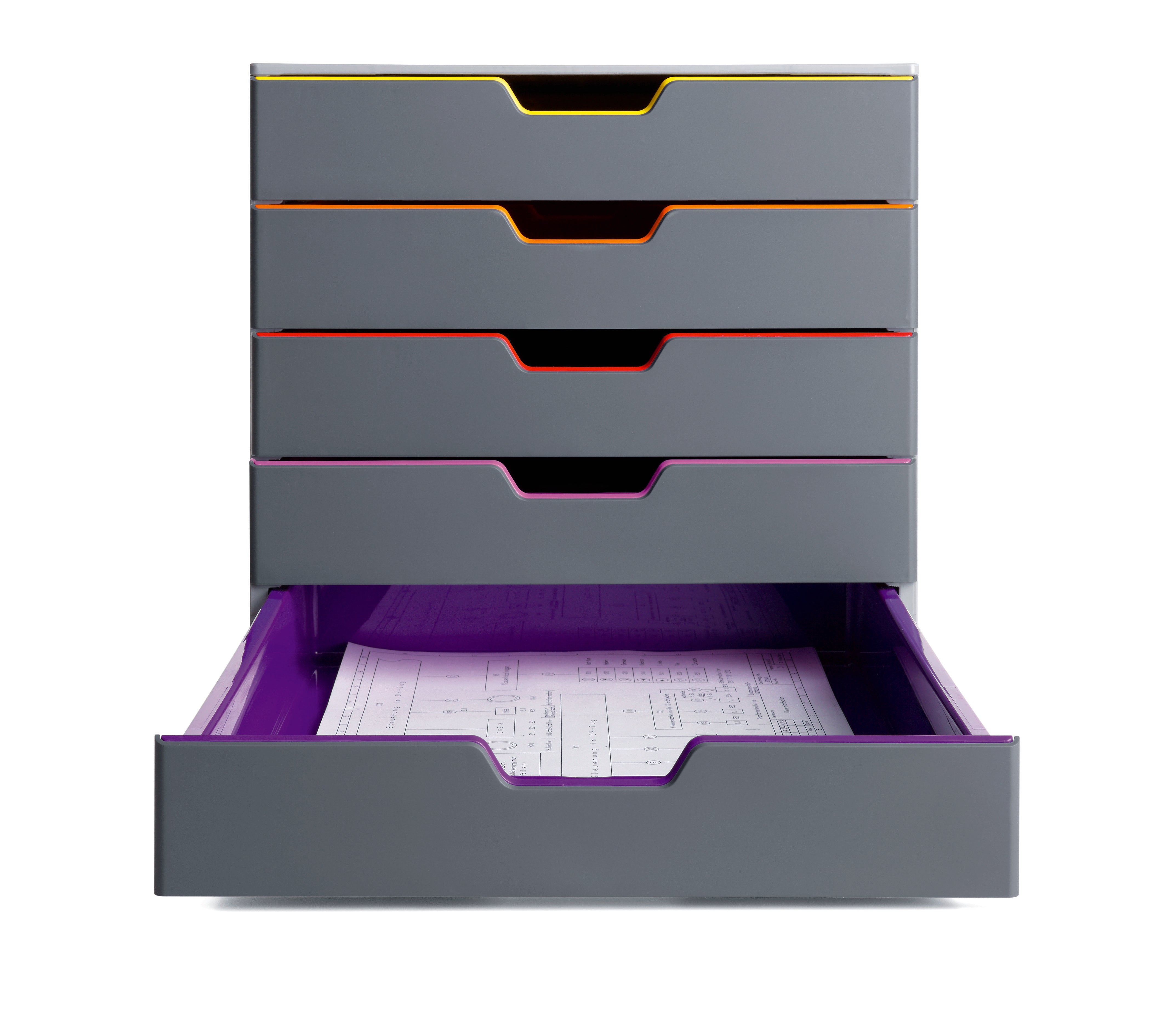 Durable VARICOLOR Desktop Organizer 5 Drawer Color Coded Modular Storage | Letter Size