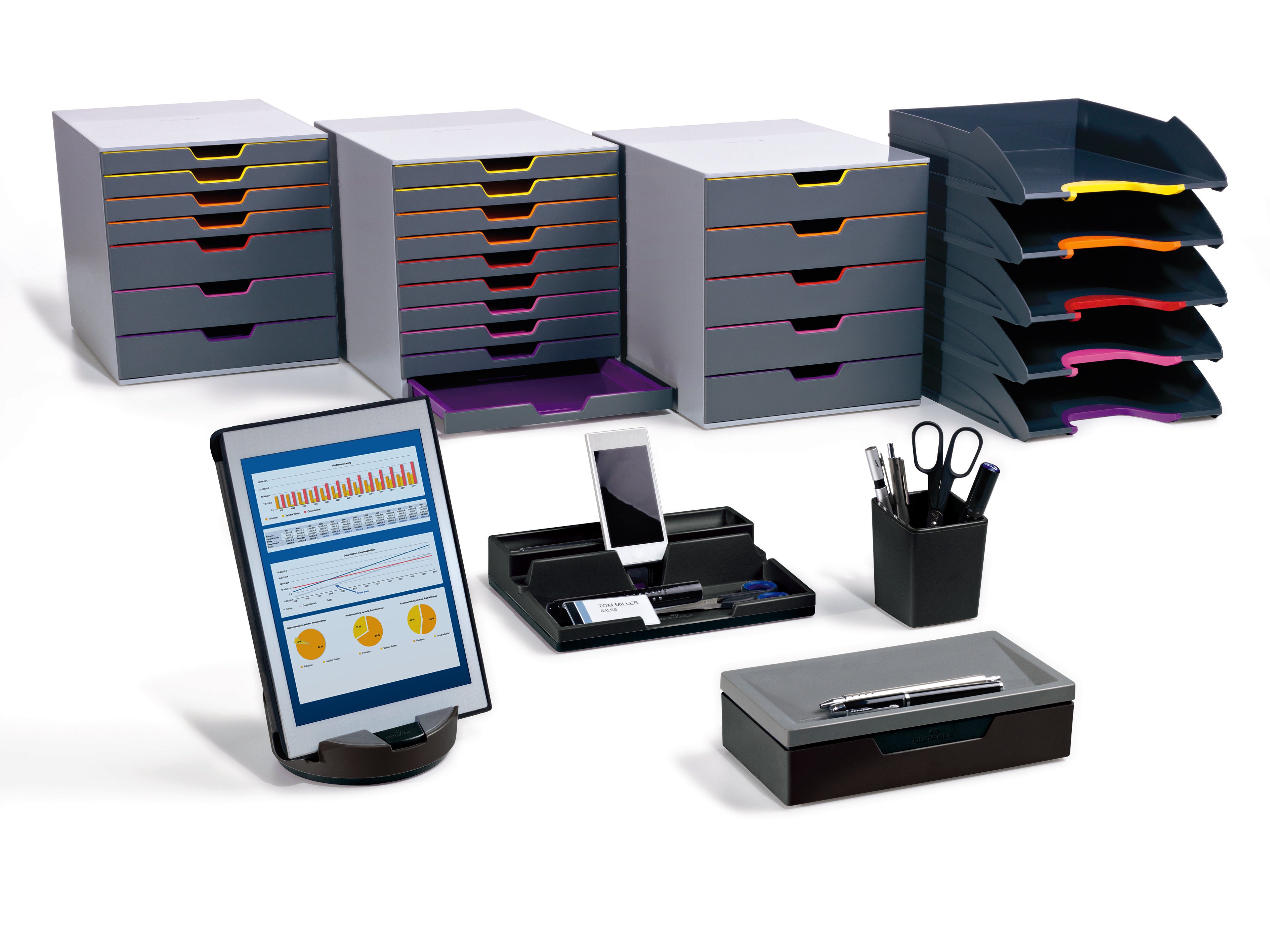 Durable VARICOLOR Desktop Organizer 5 Drawer Color Coded Modular Storage | Letter Size