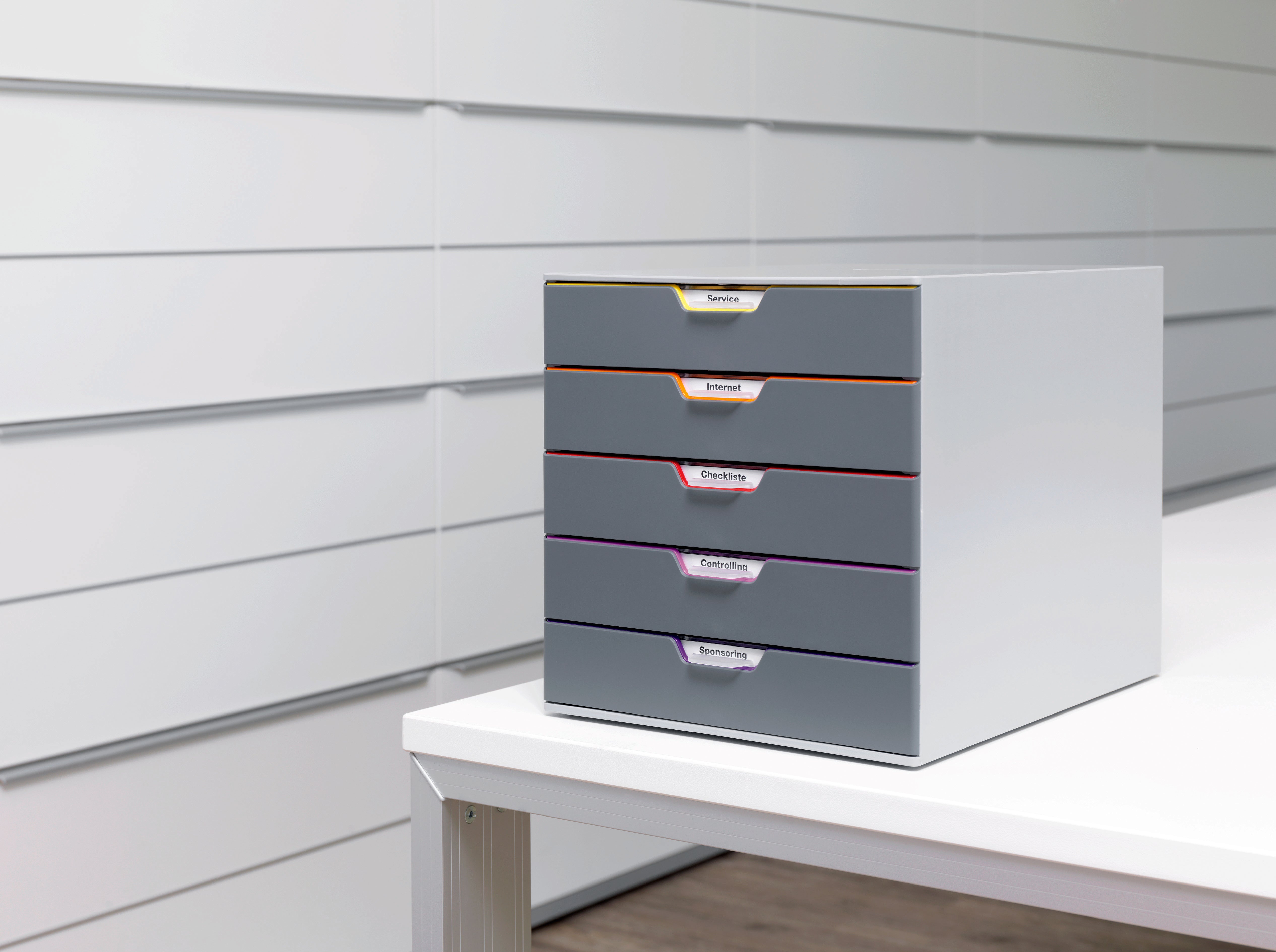 Durable VARICOLOR Desktop Organizer 5 Drawer Color Coded Modular Storage | Letter Size