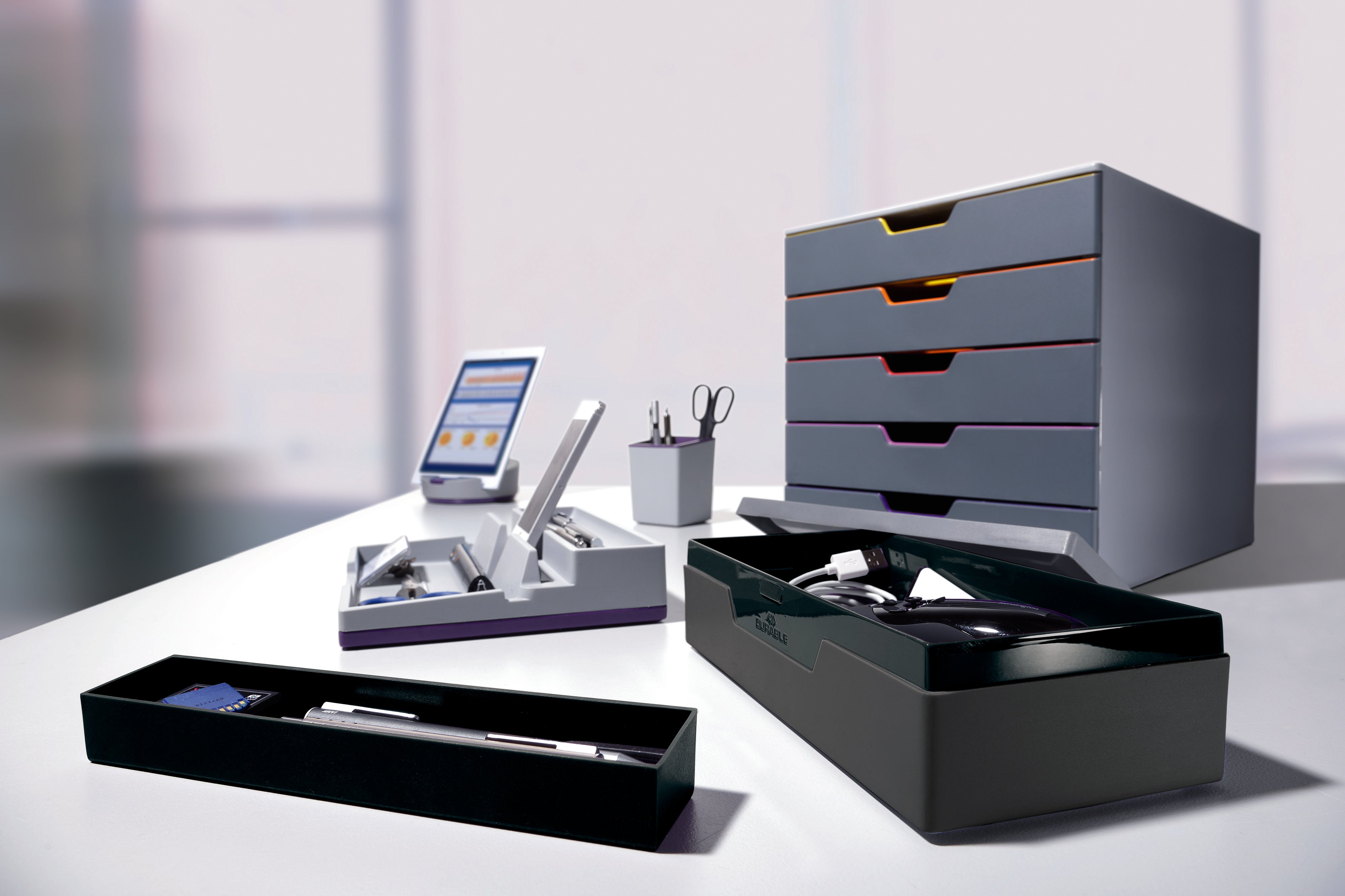 Durable VARICOLOR Desktop Organizer 5 Drawer Color Coded Modular Storage | Letter Size