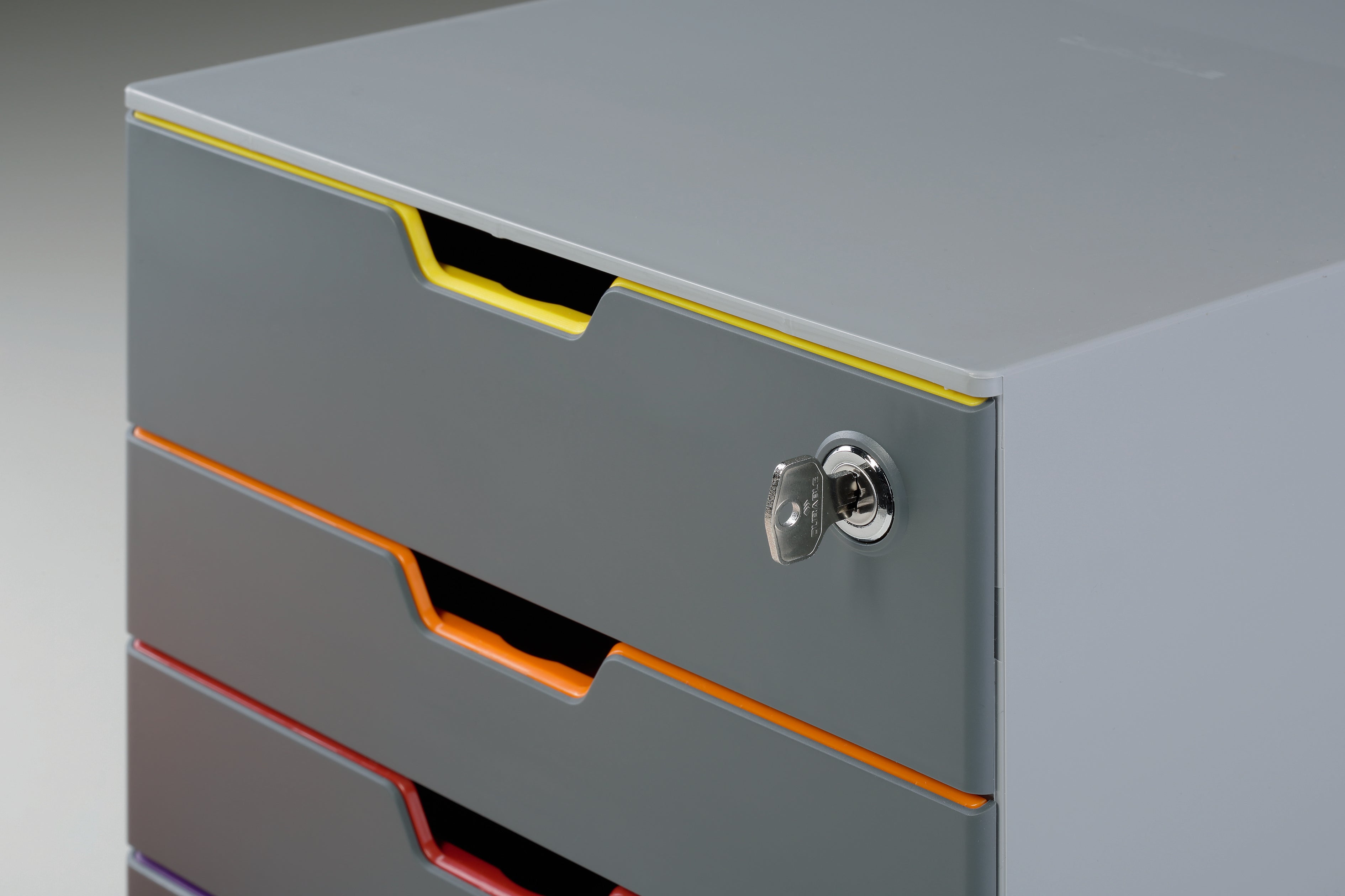 Durable VARICOLOR SAFE Gray 4 Top Drawer Lockable GDPR Color Coded Desktop Storage | Letter Size