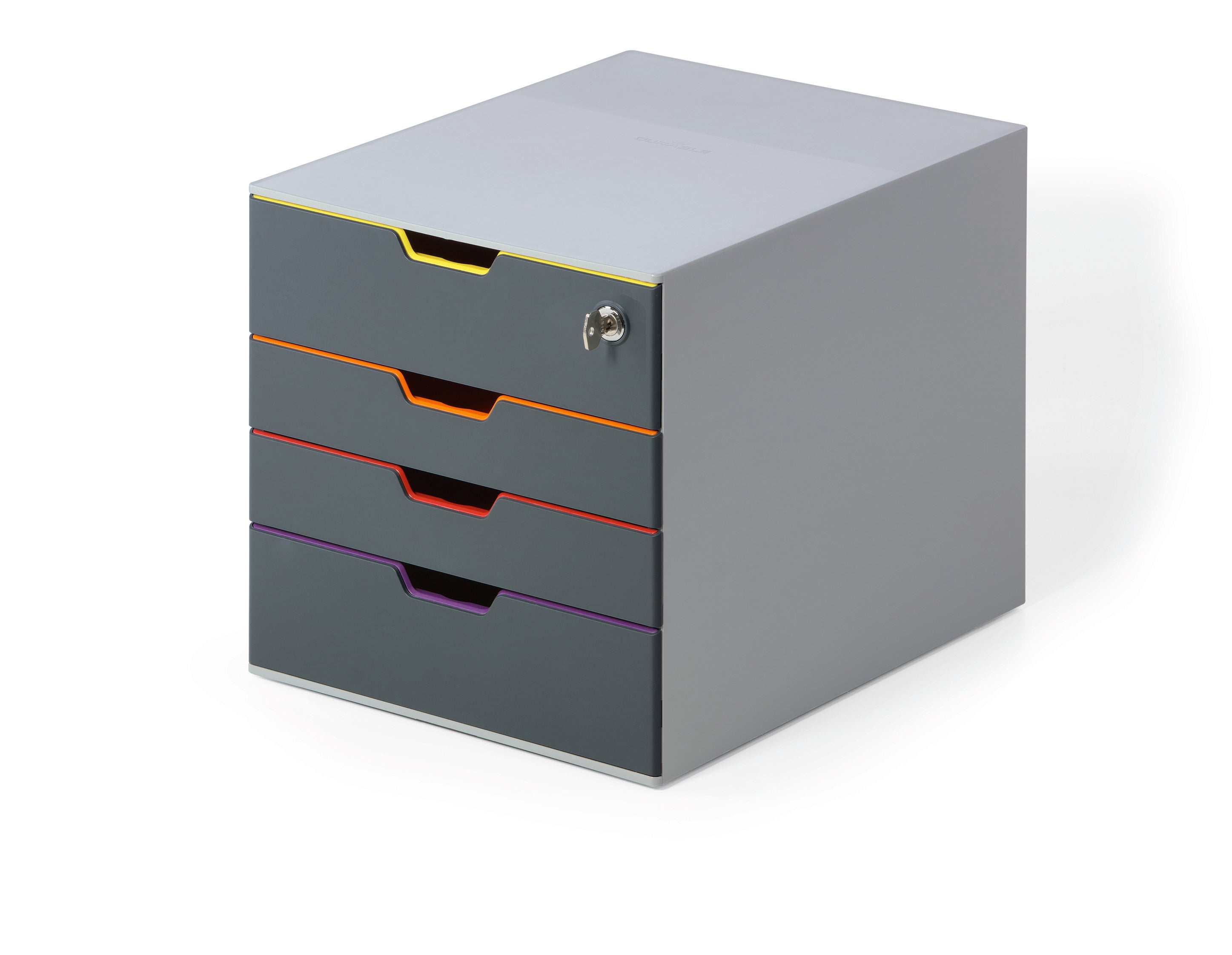 Durable VARICOLOR SAFE Gray 4 Top Drawer Lockable GDPR Color Coded Desktop Storage | Letter Size