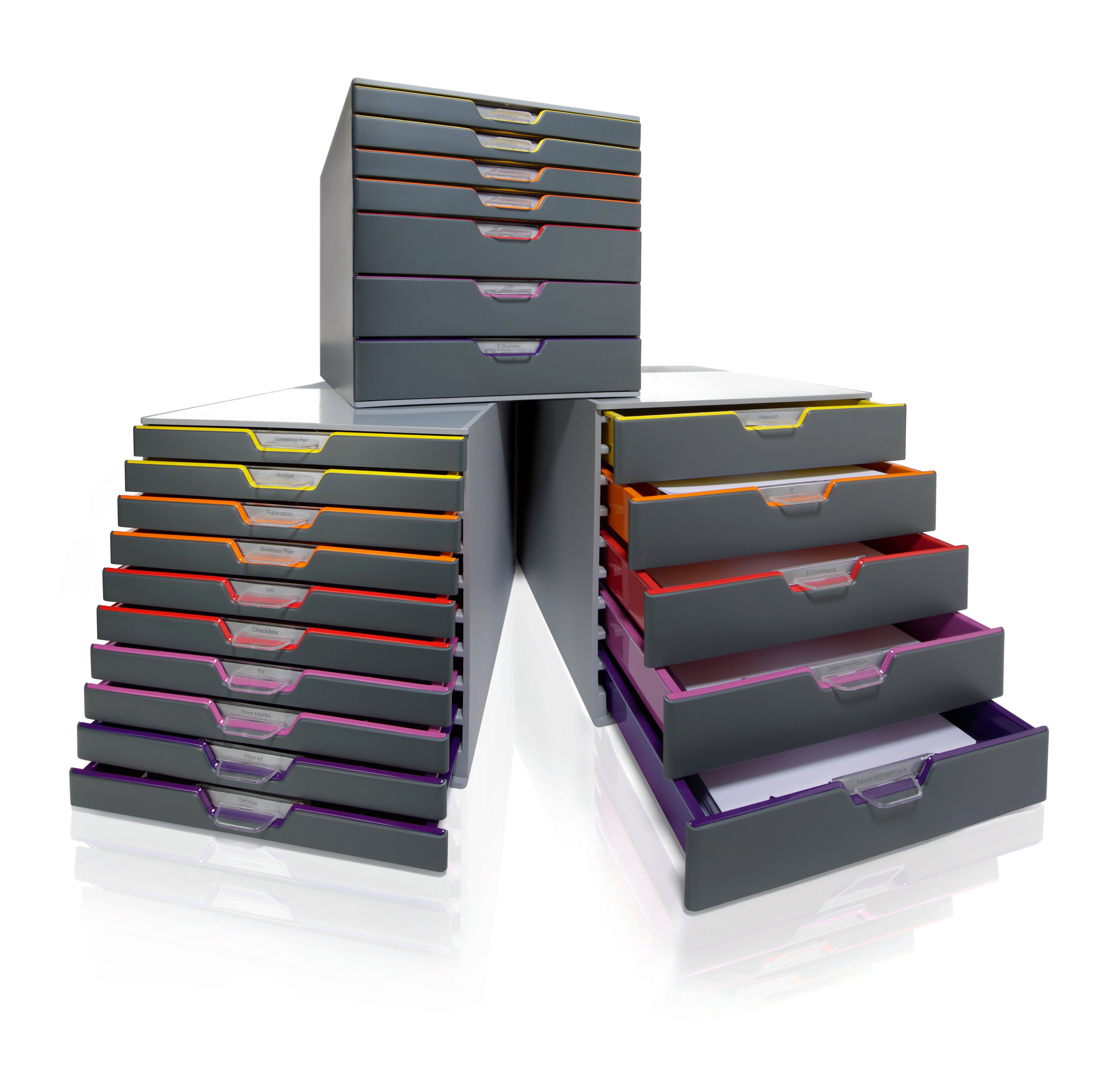 Durable VARICOLOR Desktop Organizer 10 Drawer Color Coded Modular Storage | Letter Size