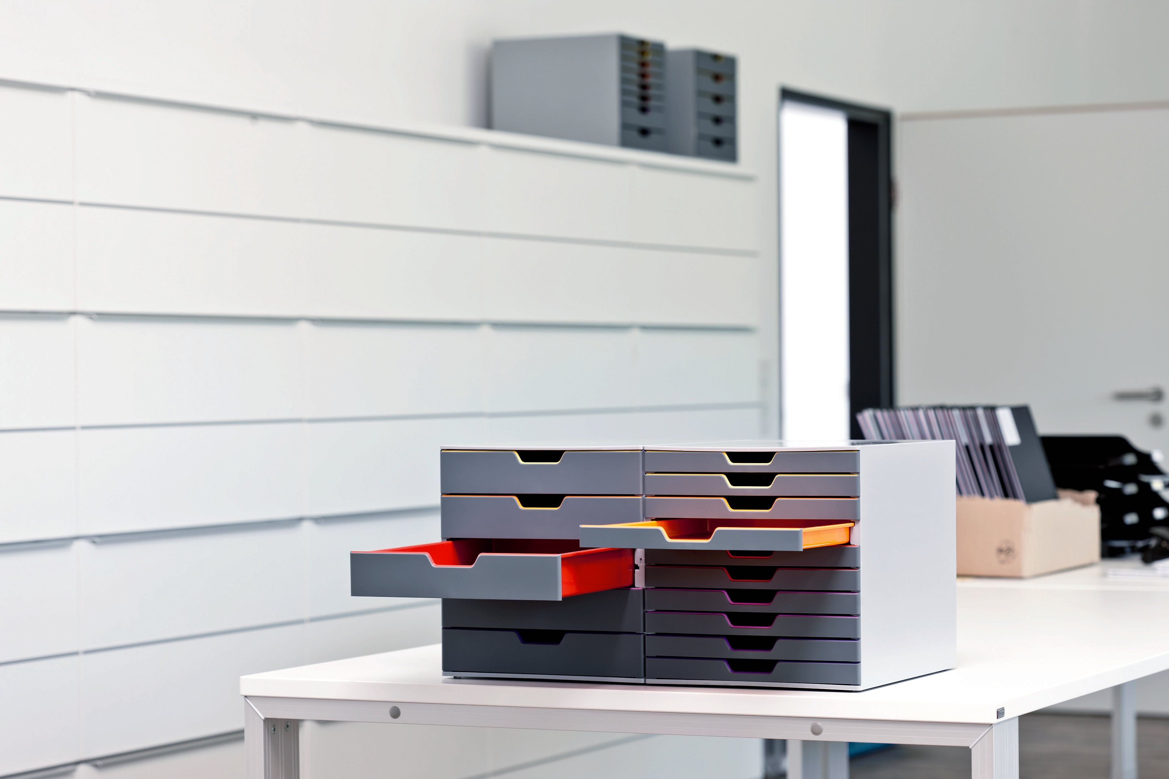 Durable VARICOLOR Desktop Organizer 10 Drawer Color Coded Modular Storage | Letter Size