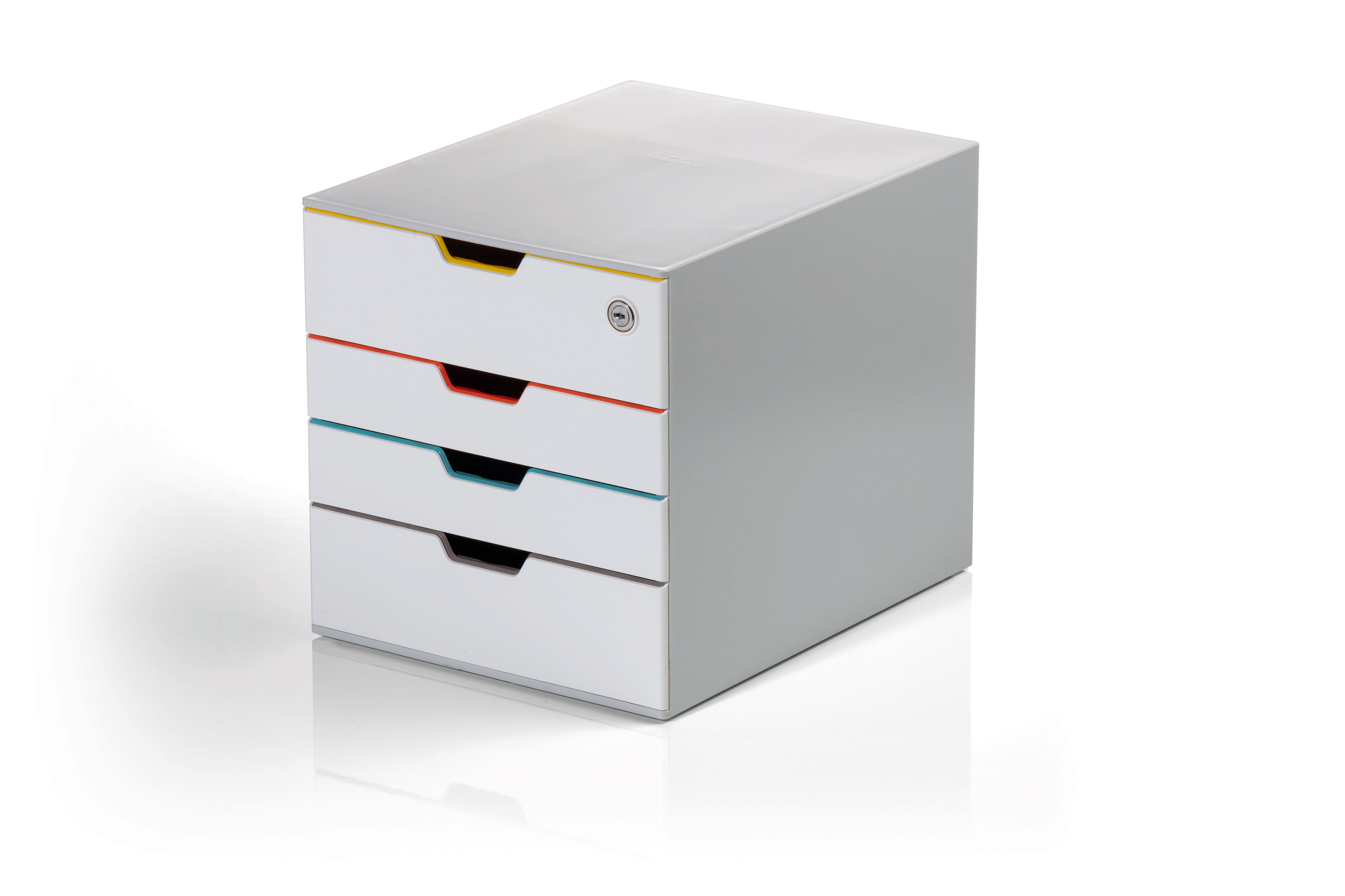 Durable VARICOLOR SAFE White 4 Top Drawer Lockable GDPR Color Coded Desktop Storage | Letter Size