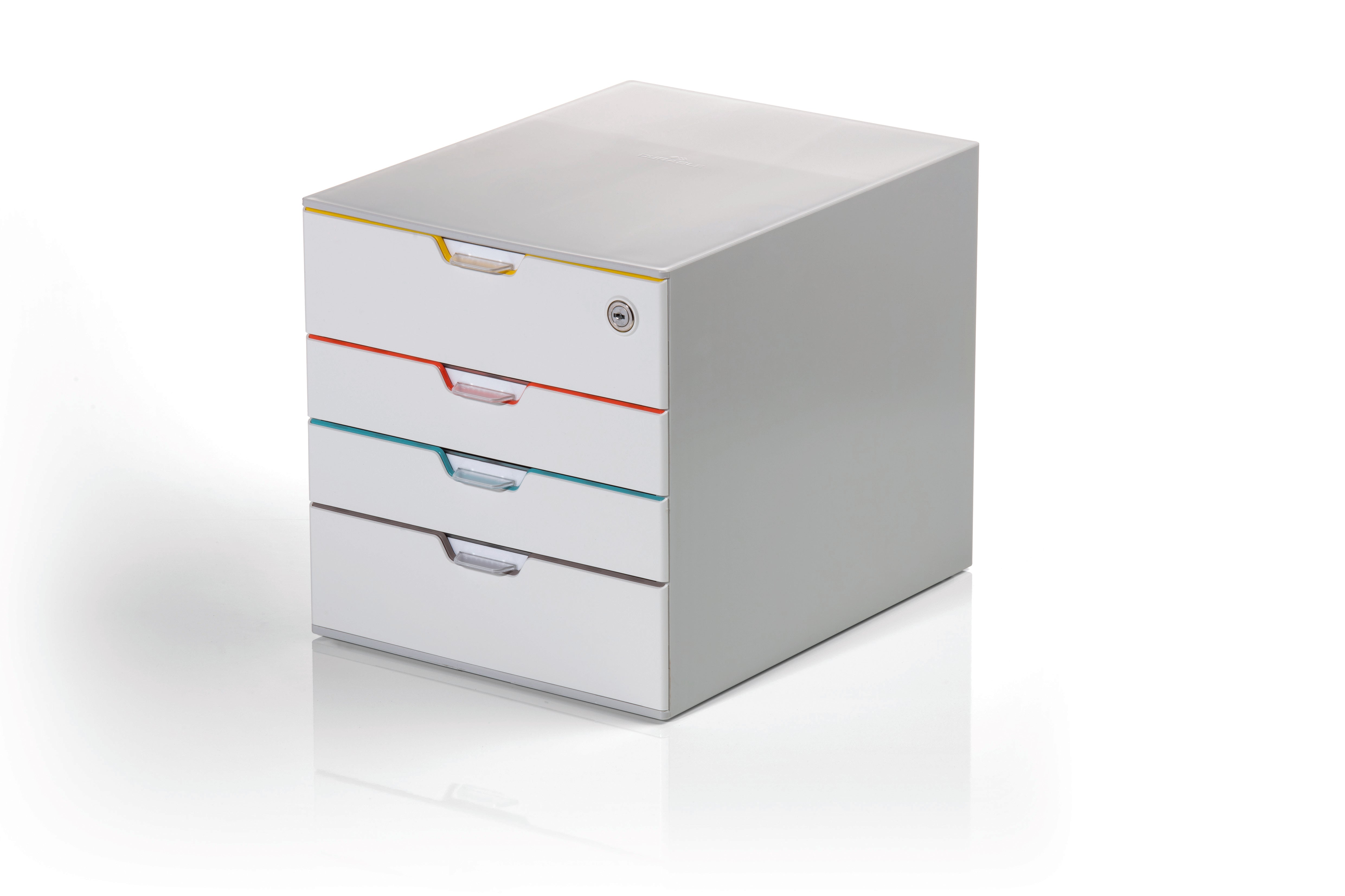 Durable VARICOLOR SAFE White 4 Top Drawer Lockable GDPR Color Coded Desktop Storage | Letter Size