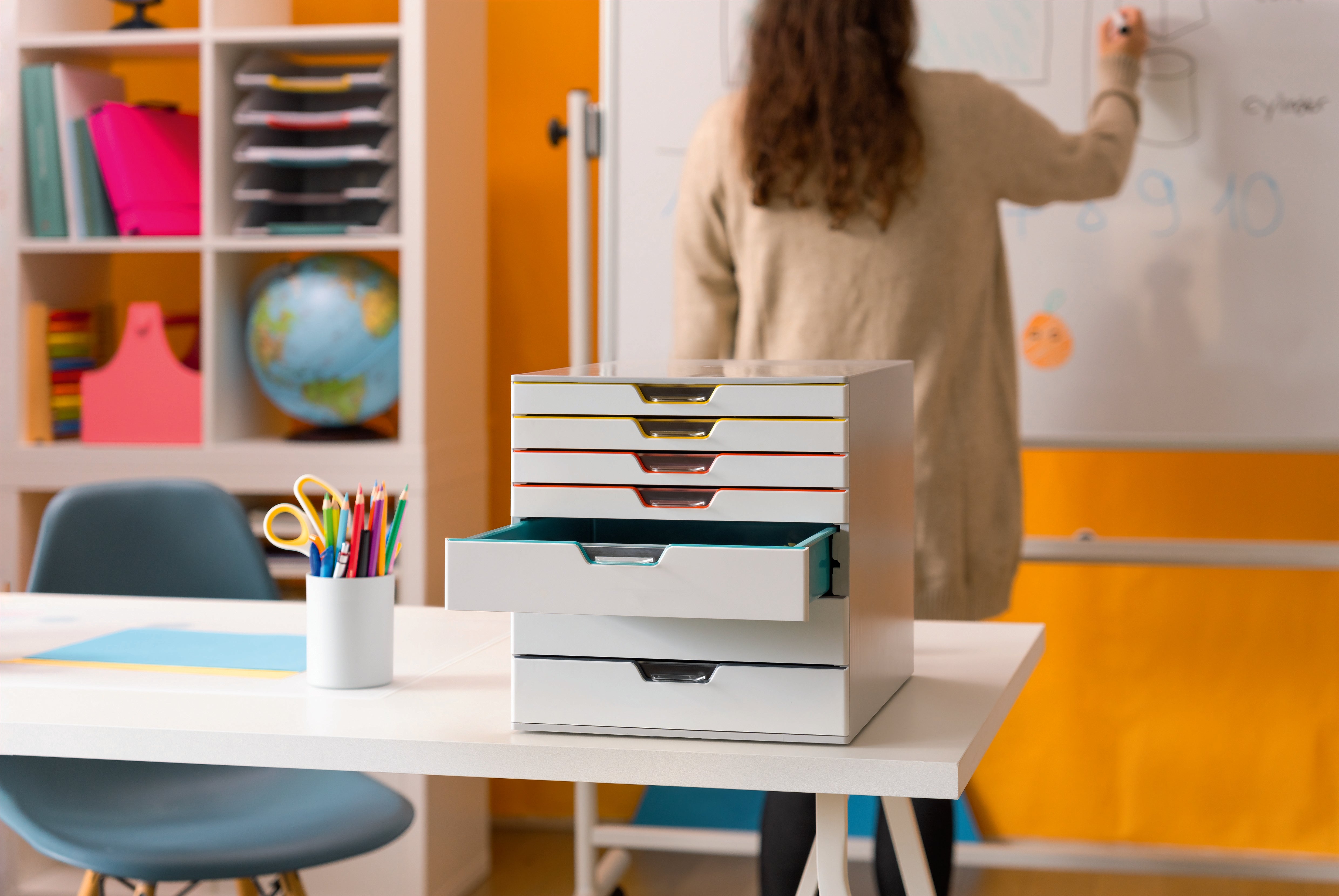 Durable VARICOLOR MIX Desktop Organizer 7 Drawer Color Coded Storage | Letter Size