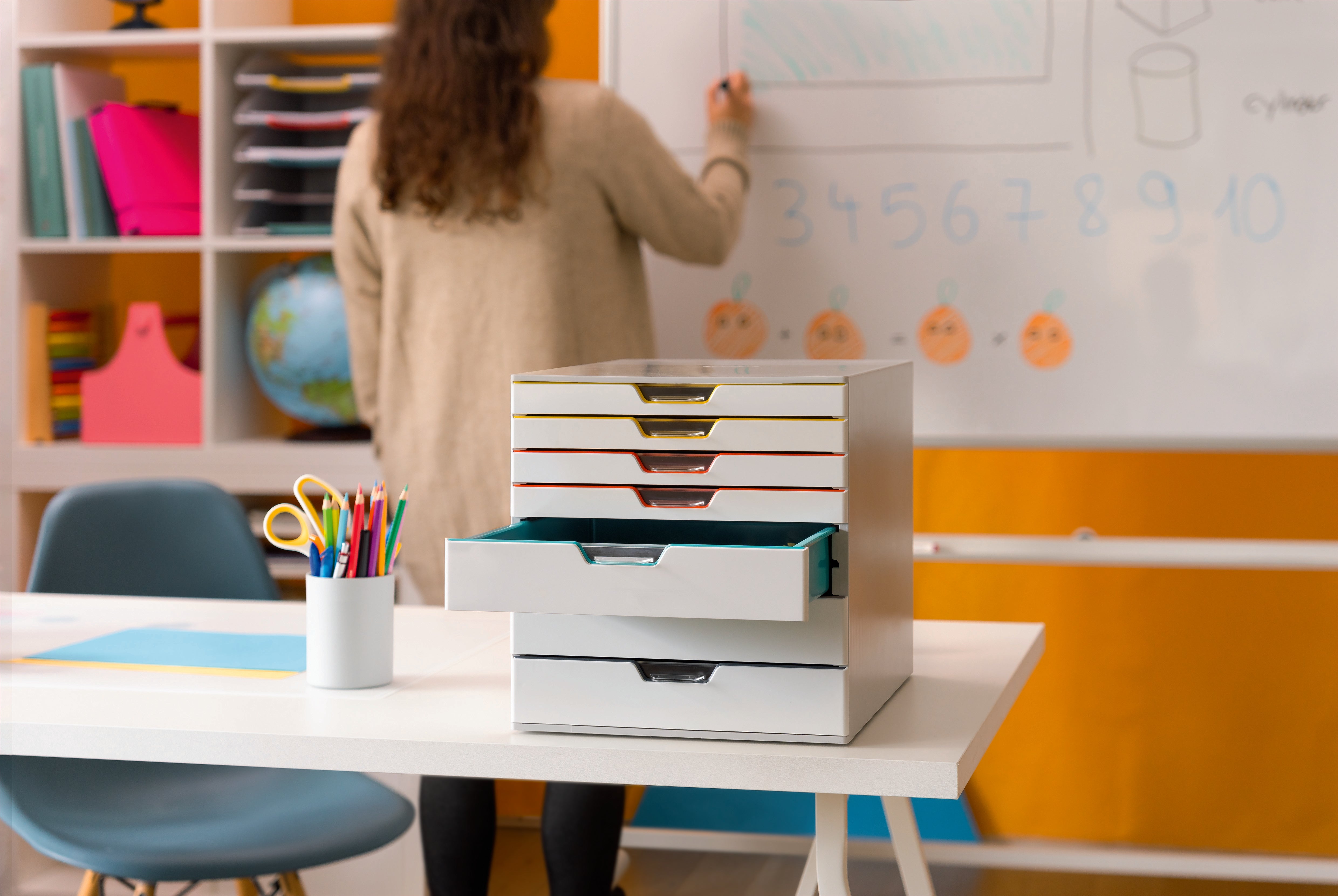 Durable VARICOLOR MIX Desktop Organizer 7 Drawer Color Coded Storage | Letter Size