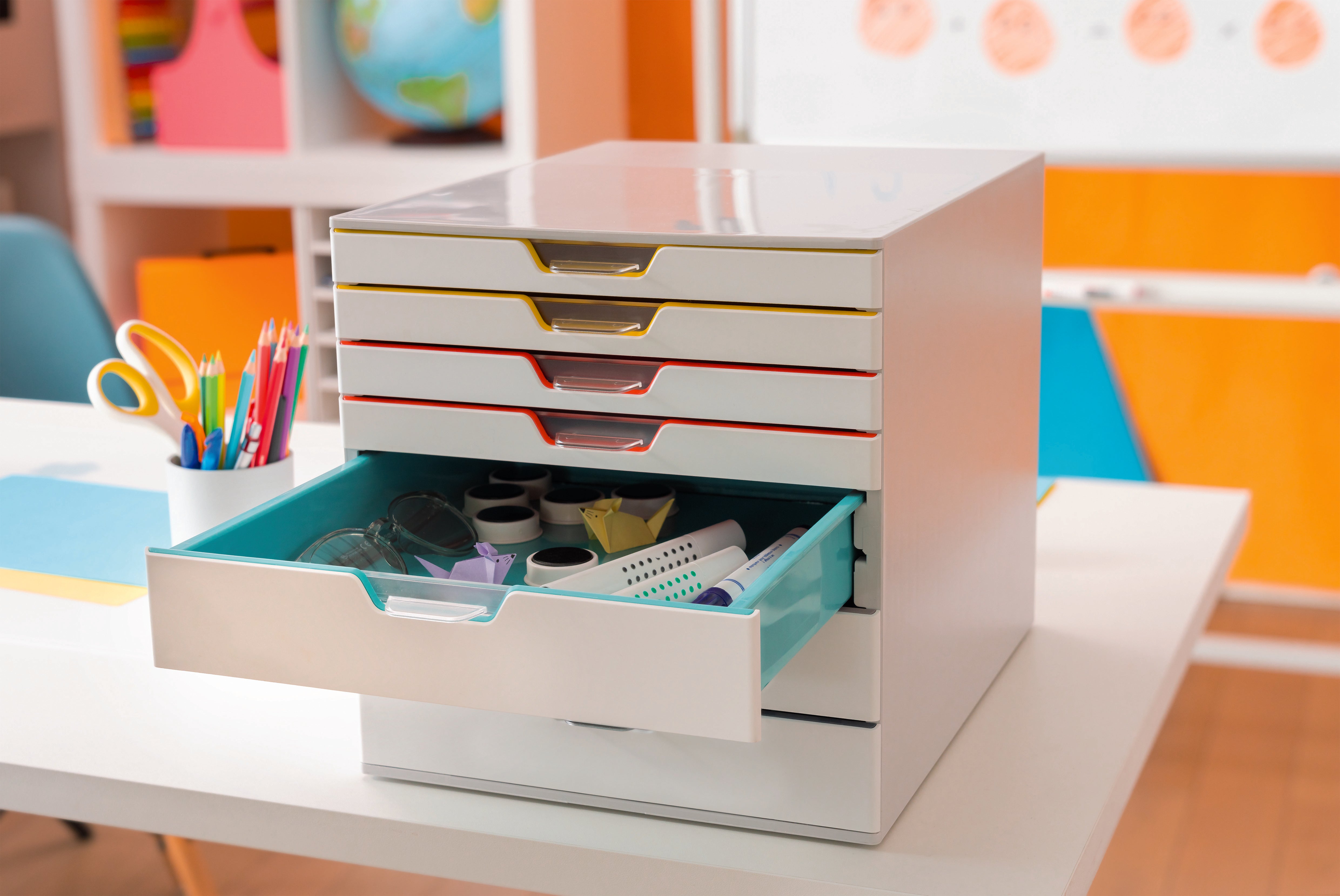 Durable VARICOLOR MIX Desktop Organizer 7 Drawer Color Coded Storage | Letter Size
