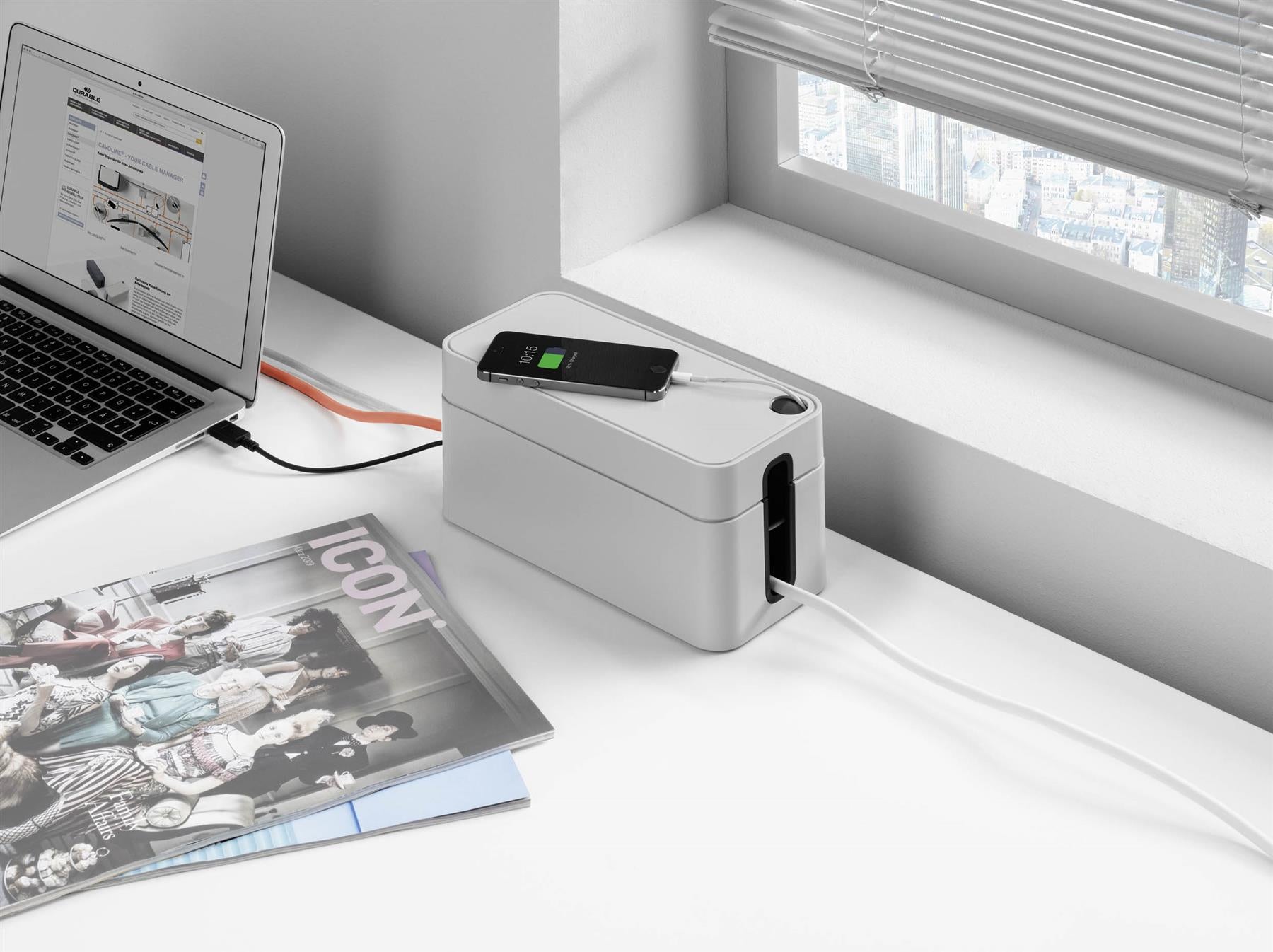 Durable CAVOLINE Cable Management Box Organizer Wire Tidy | Small | Gray