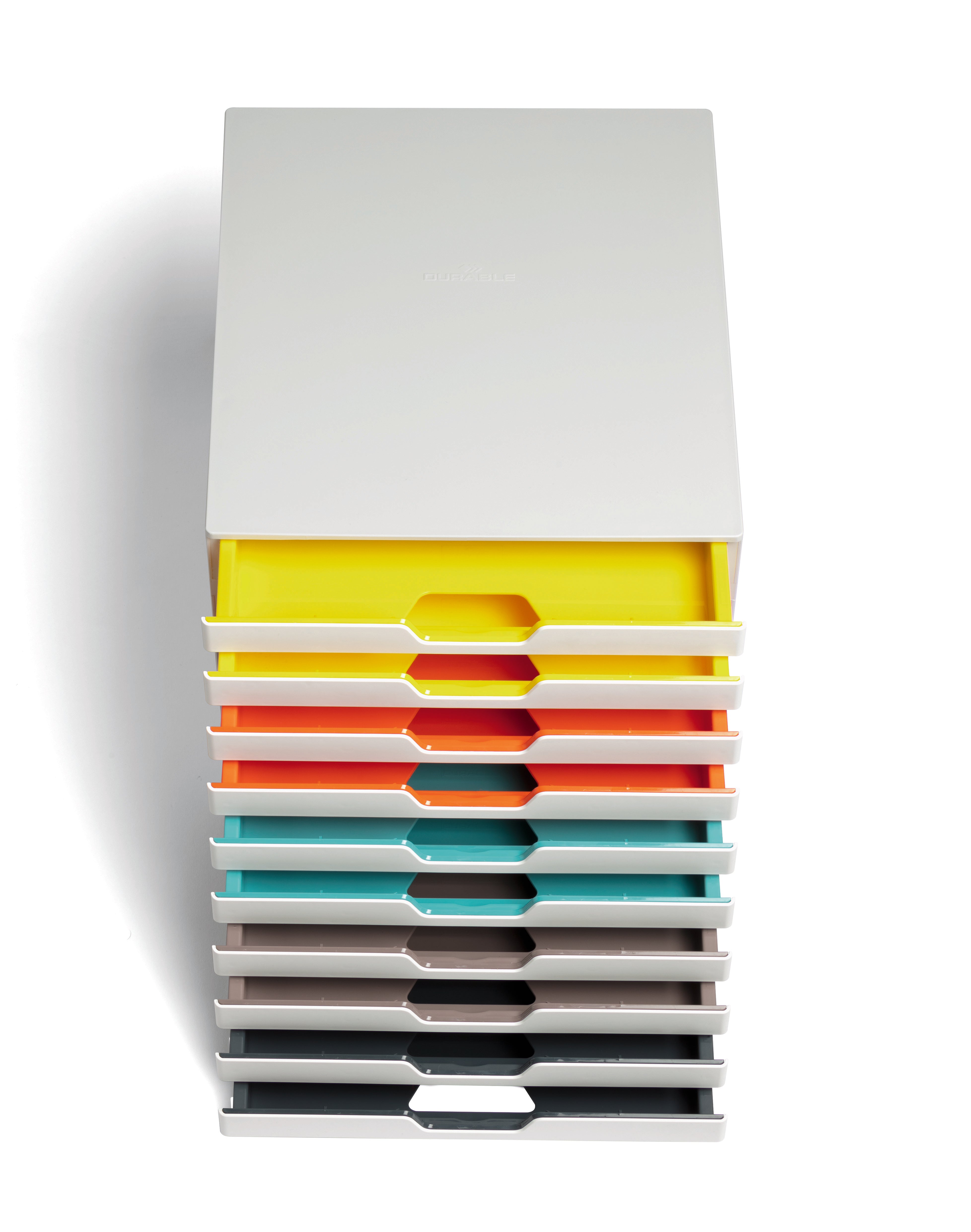 Durable VARICOLOR MIX Desktop Organizer 10 Drawer Color Coded Storage | Letter Size