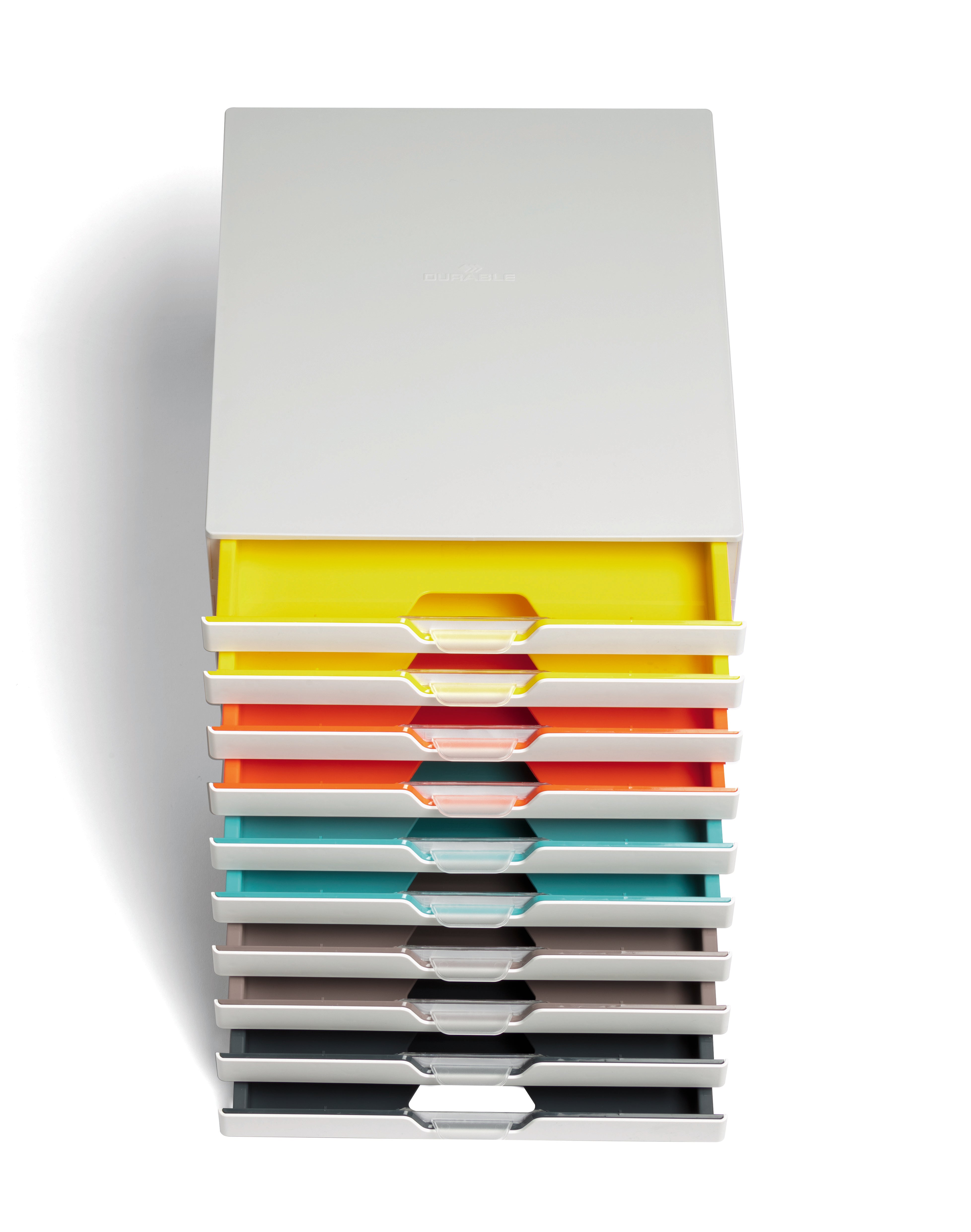 Durable VARICOLOR MIX Desktop Organizer 10 Drawer Color Coded Storage | Letter Size