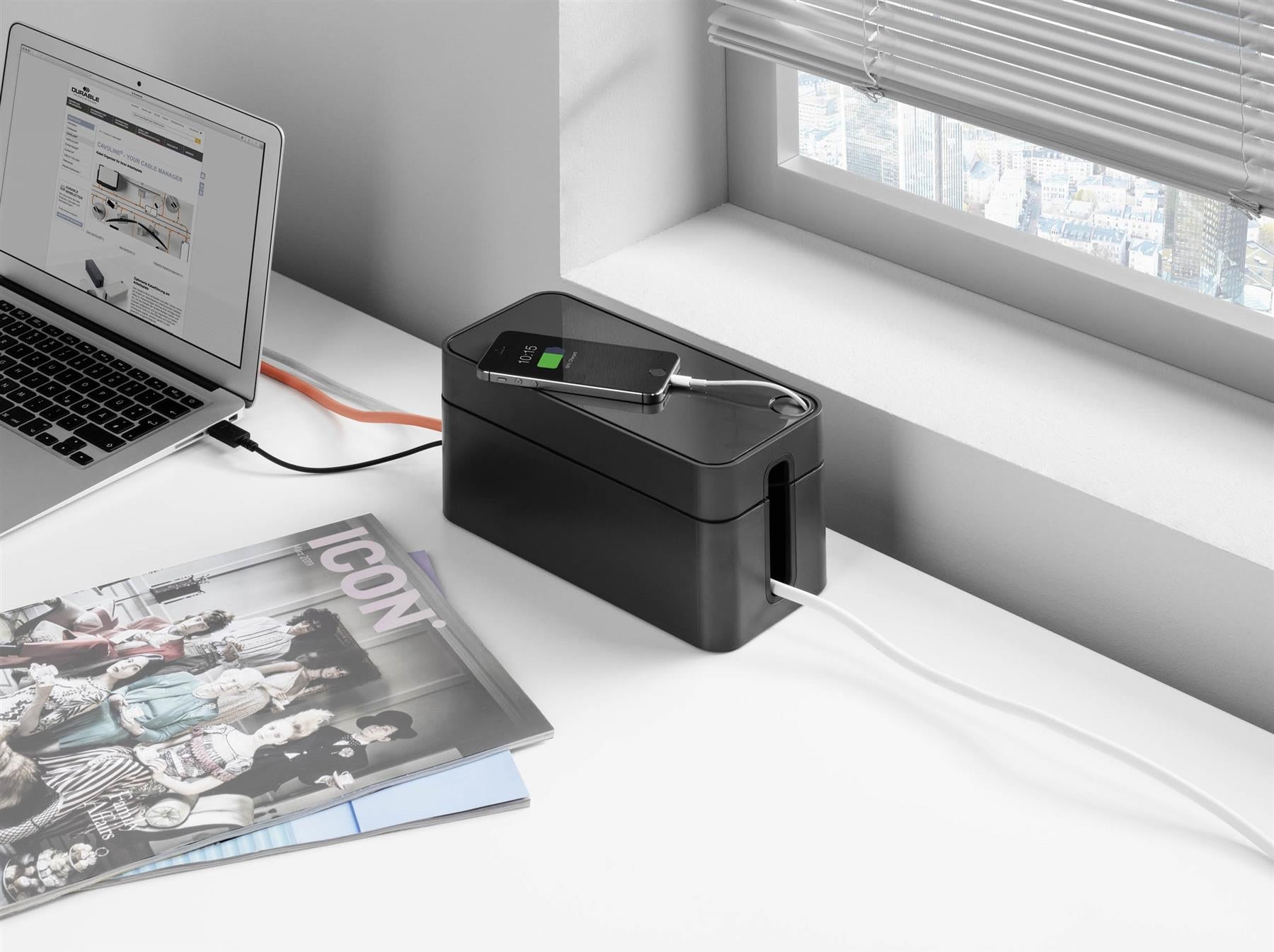 Durable CAVOLINE Cable Management Box Organizer Wire Tidy | Small | Graphite