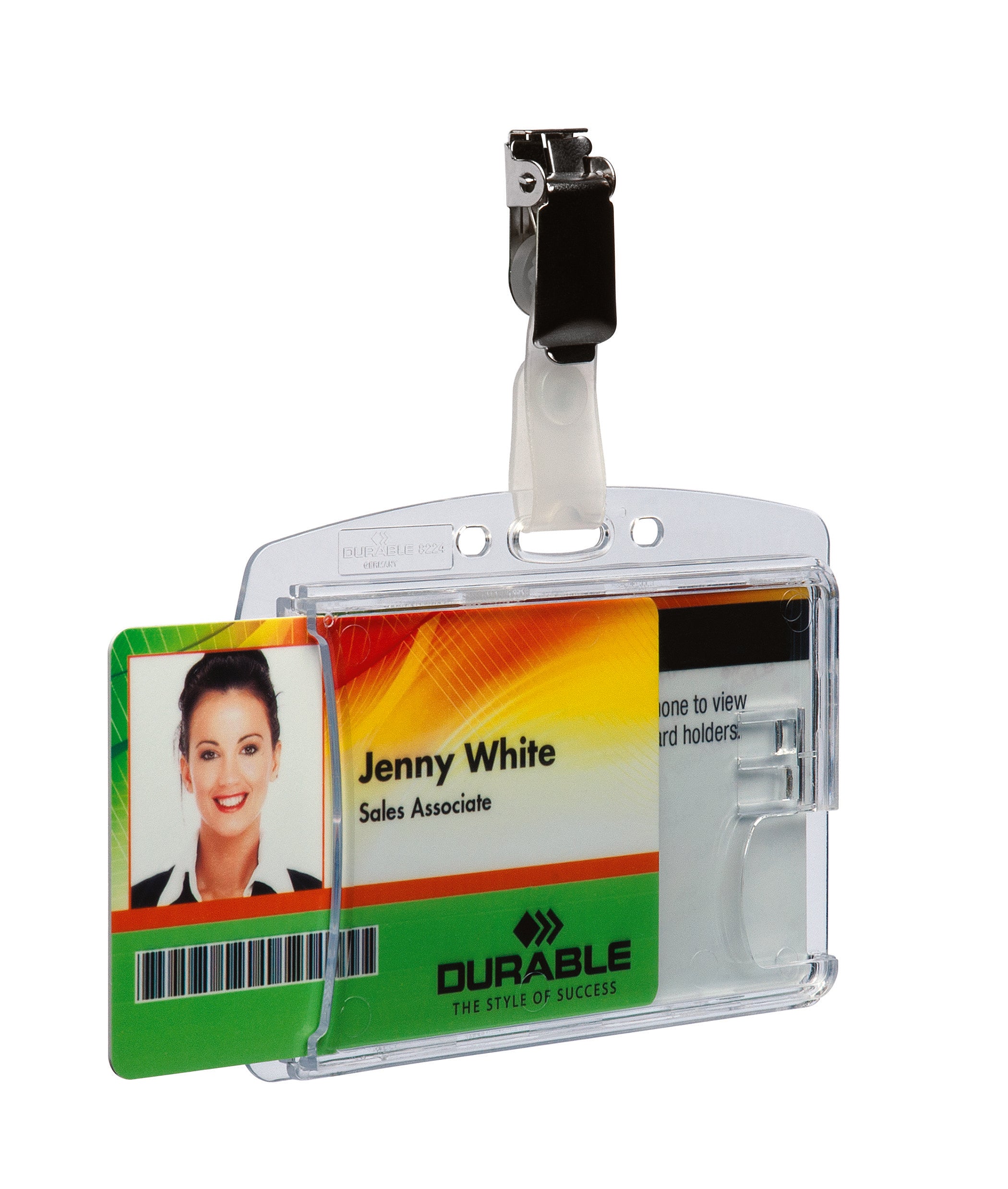 Durable Enclosed DUO 2 Card Clip Security Pass ID Badge Holder | 25 Pack | Clear