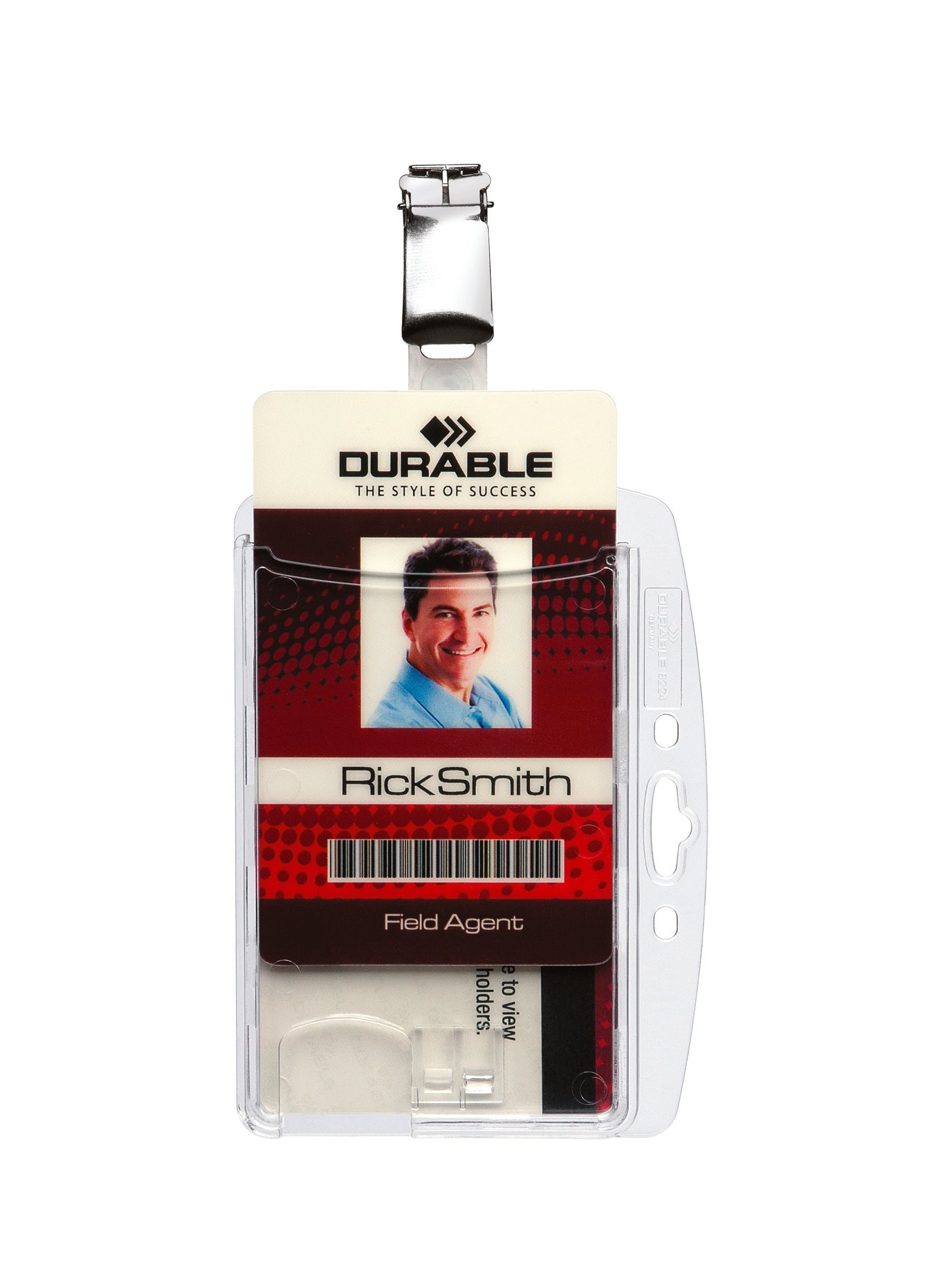 Durable Enclosed DUO 2 Card Clip Security Pass ID Badge Holder | 25 Pack | Clear