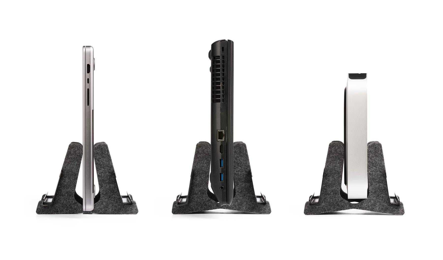 Durable EFFECT Recycled Felt Vertical Laptop Stand Dock | Space Saving 3-in-1 Holder