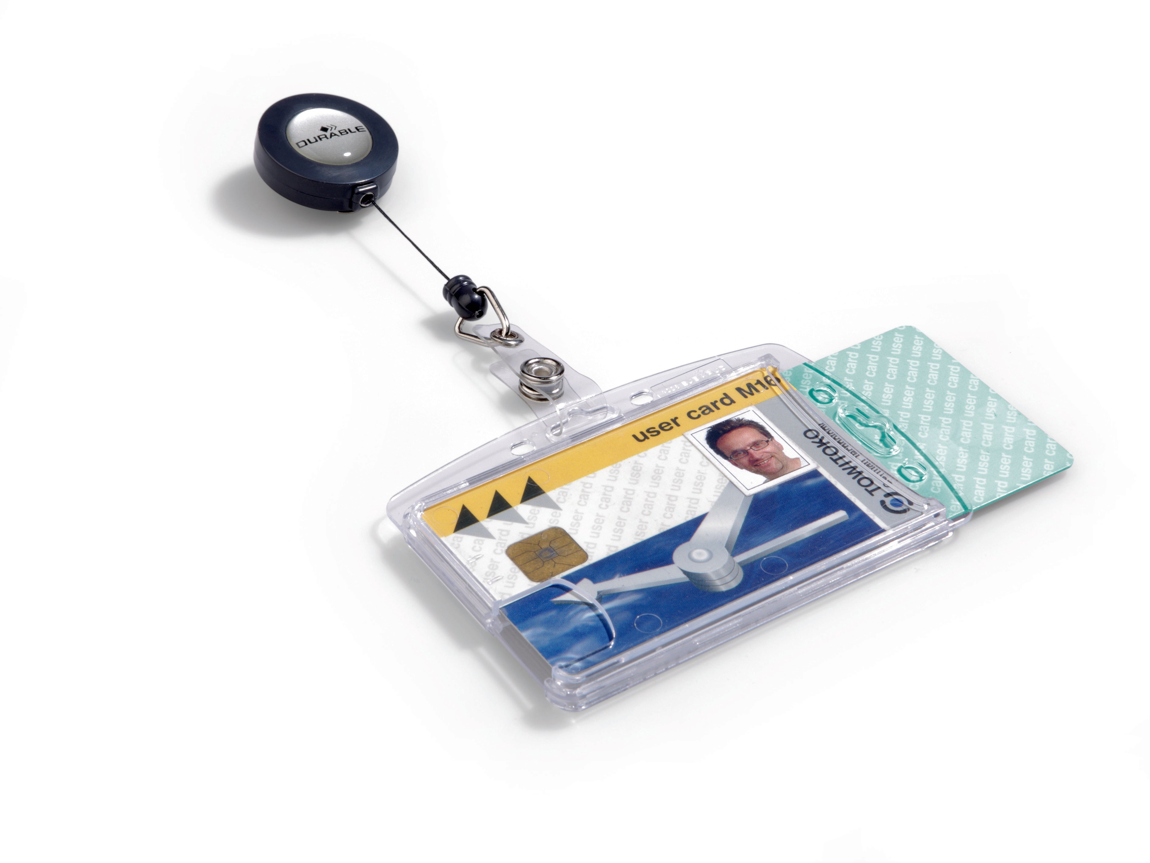 Durable Enclosed 2 Card Badge Reel Security Pass ID Holders | 10 Pack | Clear