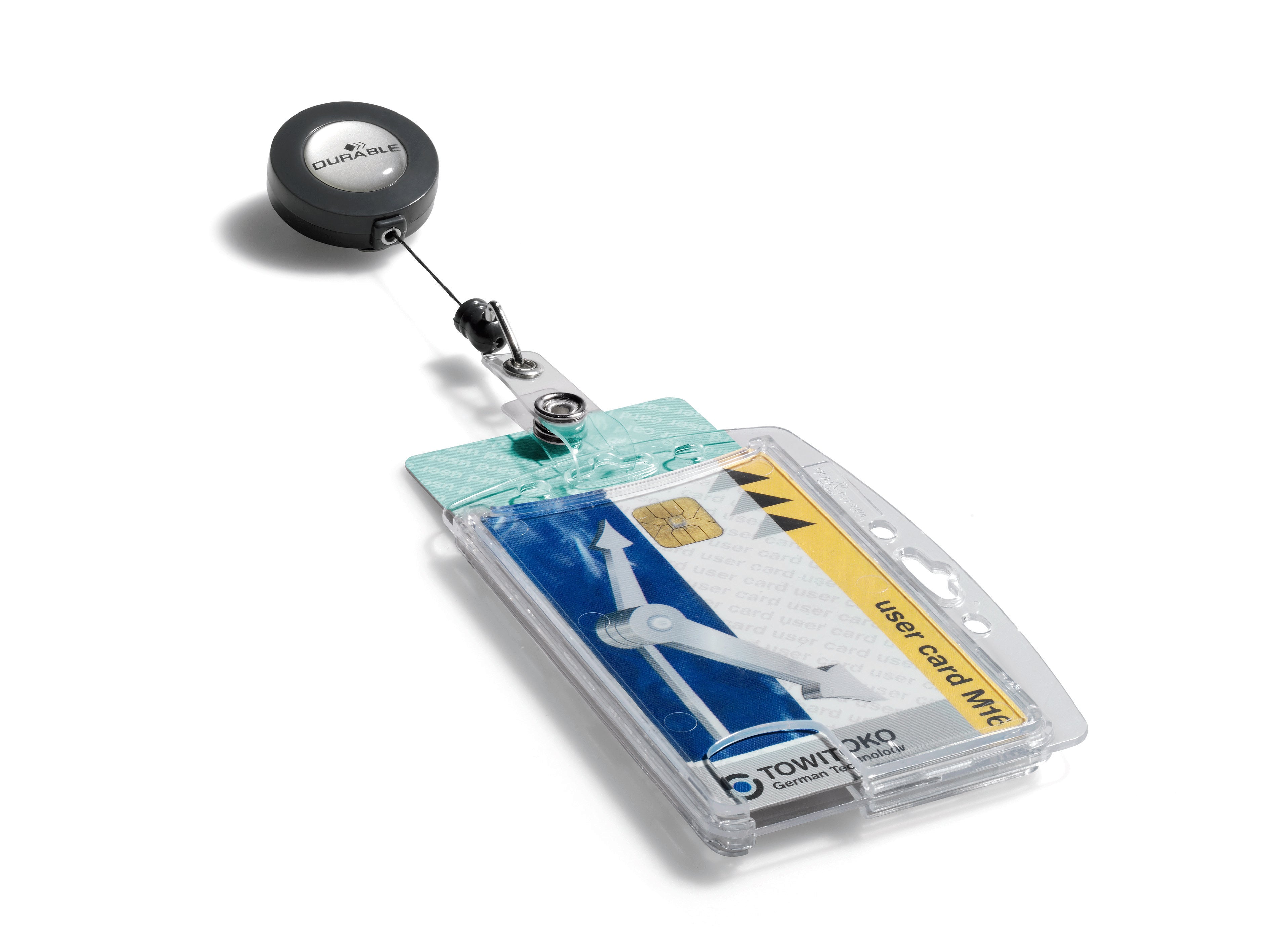 Durable Enclosed 2 Card Badge Reel Security Pass ID Holders | 10 Pack | Clear