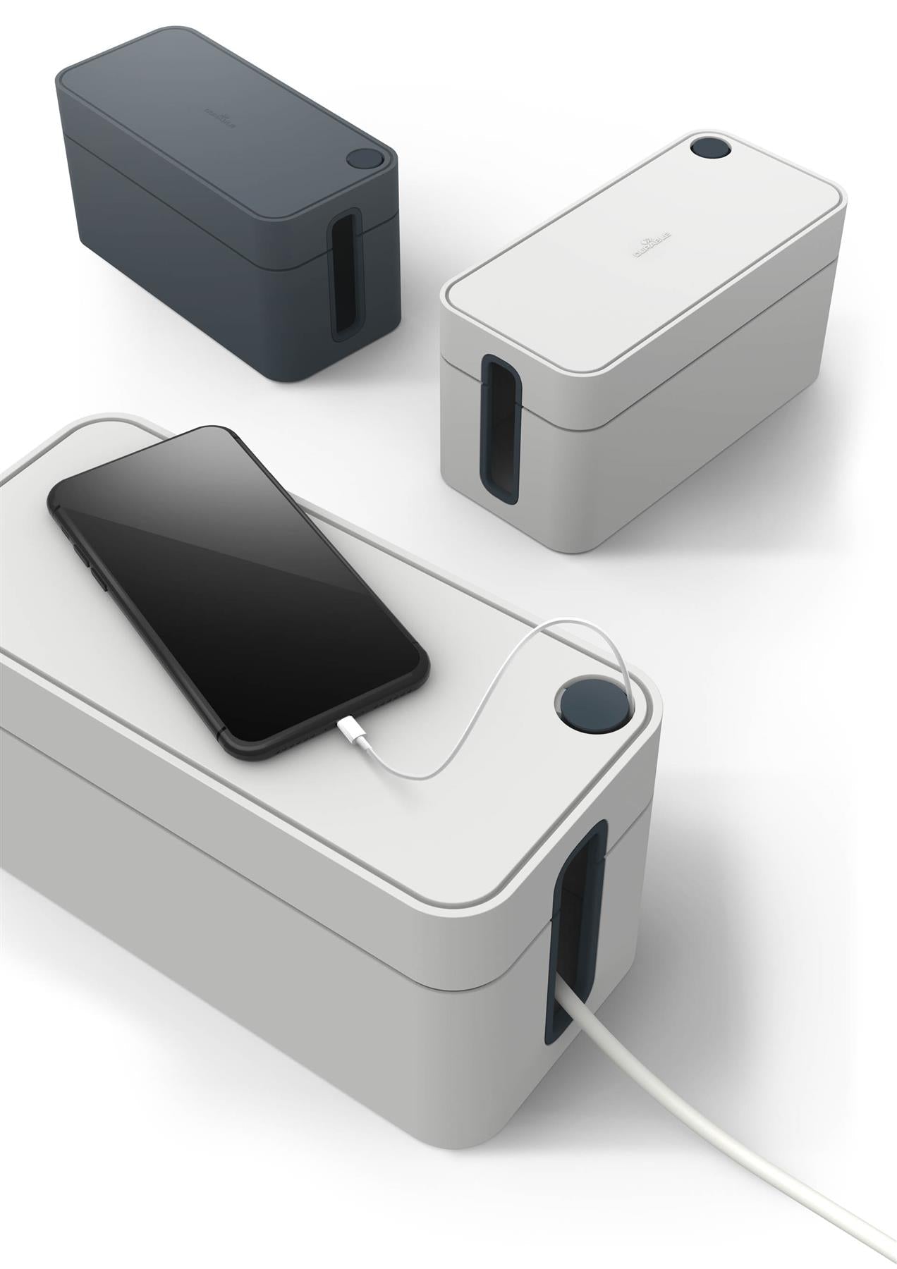 Durable CAVOLINE Cable Management Box Organizer Wire Tidy | Small | Graphite