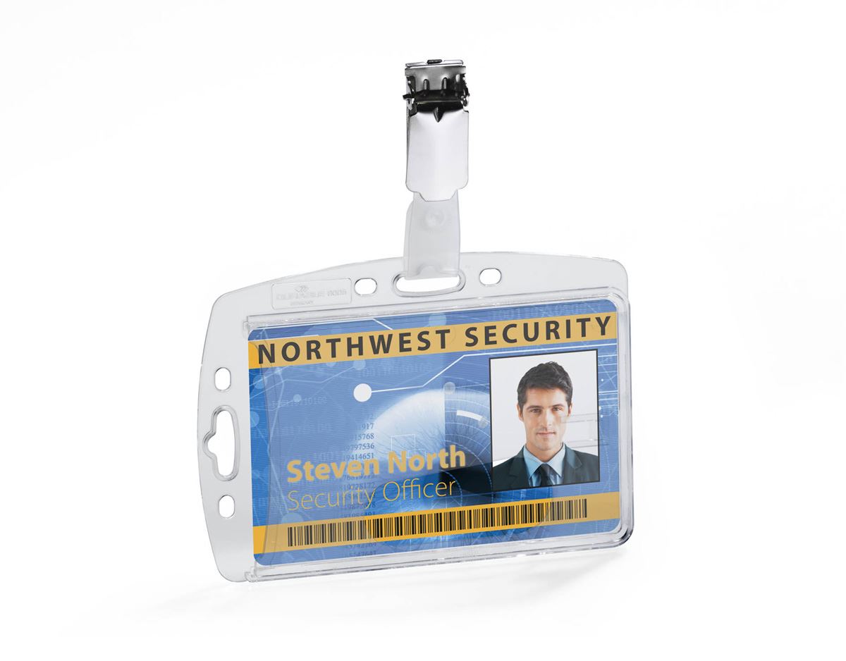 Durable Enclosed Card Security Pass ID Badge Holders with Clip | 25 Pack | Clear