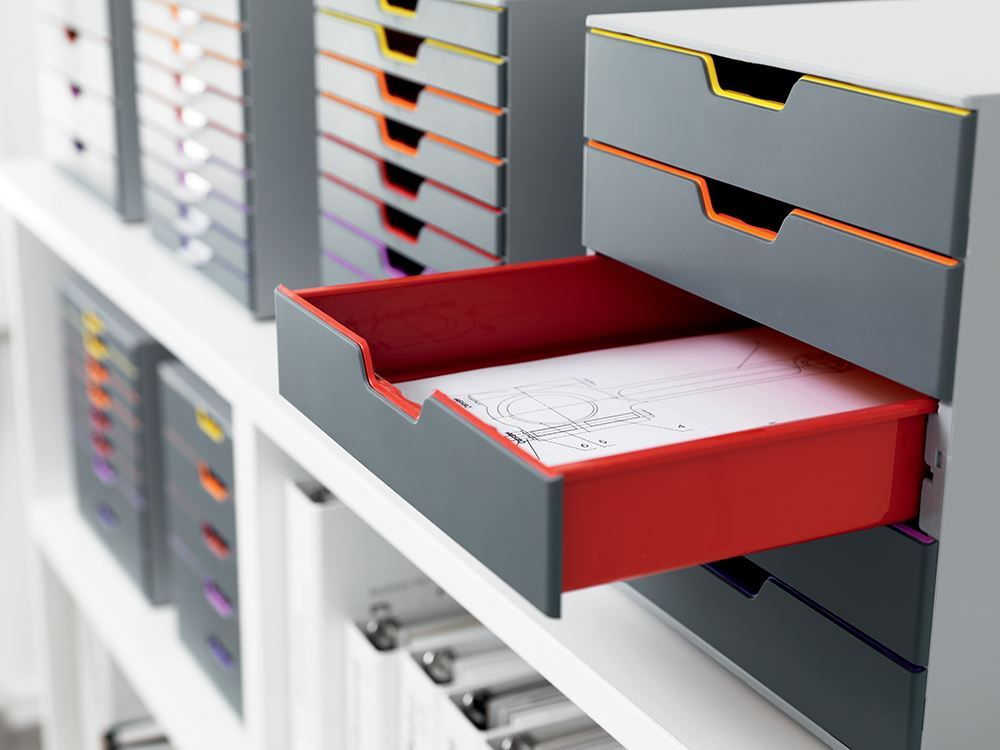 Durable VARICOLOR Desktop Organizer 5 Drawer Color Coded Modular Storage | Letter Size