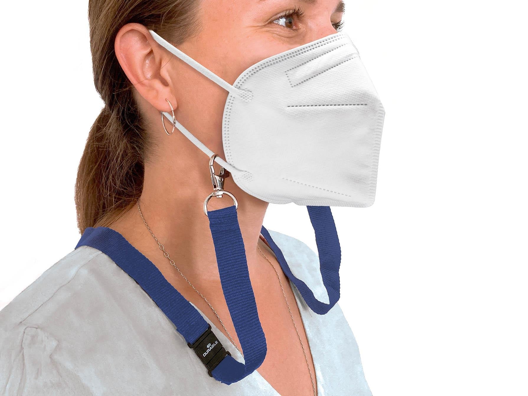 Durable 2 Clip Soft Face Mask Lanyards with Safety Release | Blue