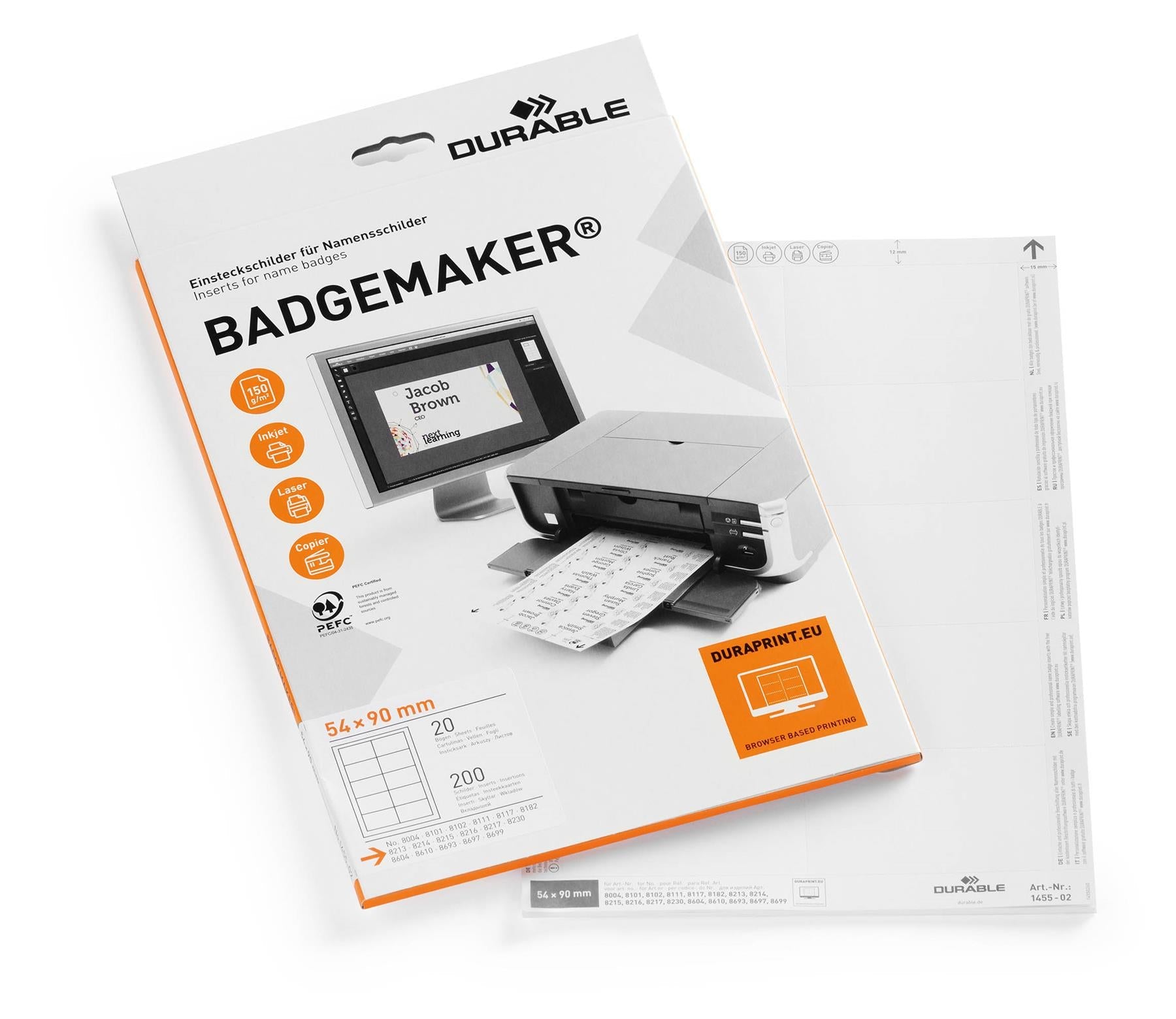 Durable BADGEMAKER Printable Name Badge Inserts | 200 Cards | 2.125" x 3.56"