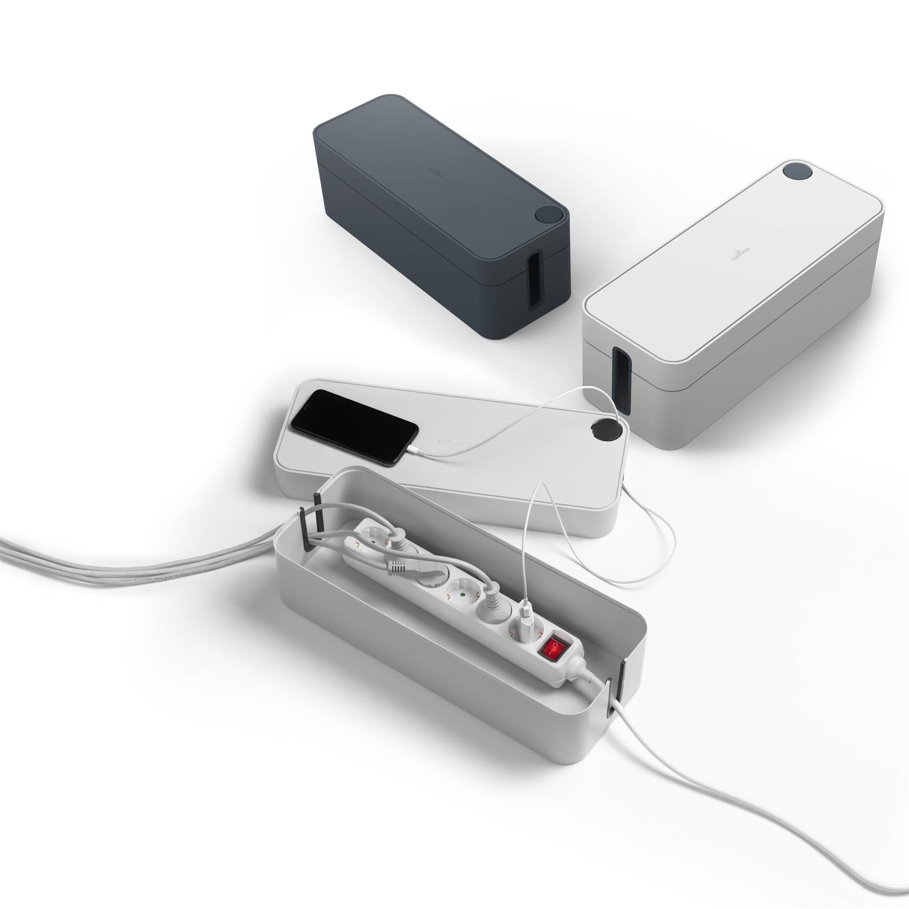 Durable CAVOLINE Cable Management Box Organizer Wire Tidy | Large | Graphite