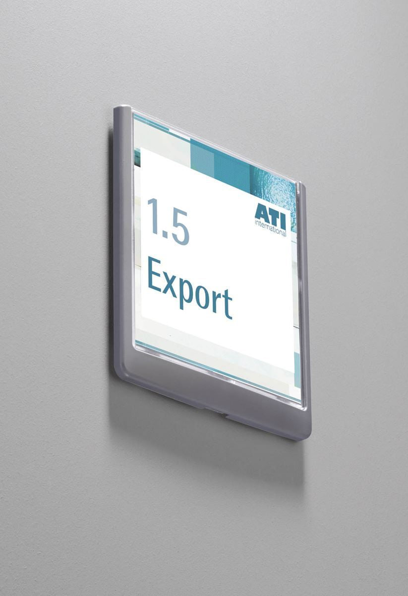 Durable Adhesive CLICK SIGN Wall Mounted Door Sign Holder | 5.87 x 5.87" | Gray